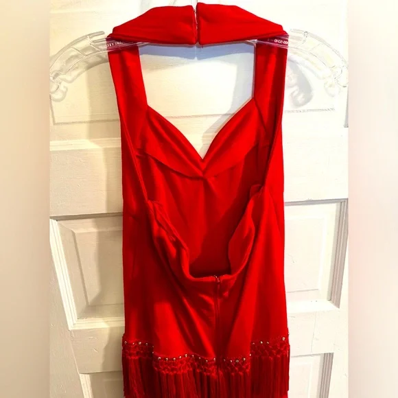 Vintage Red Tassel Halter Dress with Rhinestone Detail - Picture 9 of 11